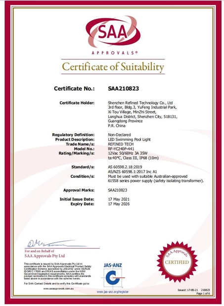CHINA Shenzhen Refined Technology Co., Ltd. certificaten